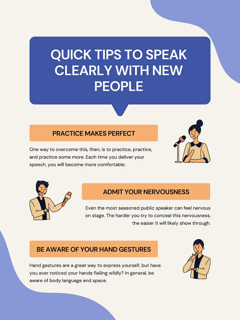 Blue Neutral Abstract Playful Public Speaking Tips Poster How do i speak better and less like?